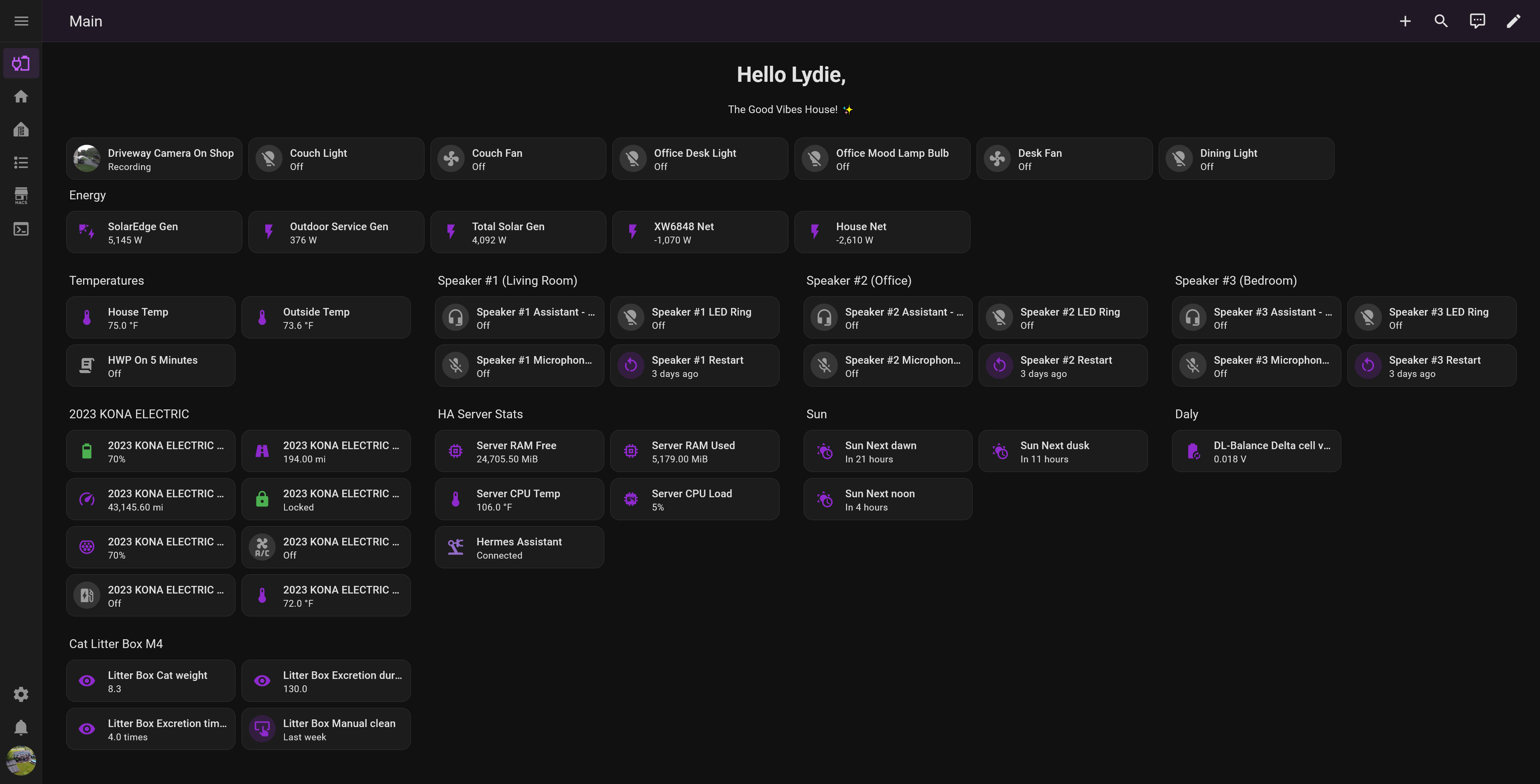 My main dashboard with most frequently toggled devices